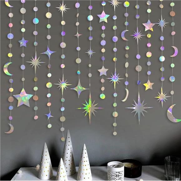 Star Moon Circle Dot Garland Party Decoration Kit Hanging Crescent &Twinkle Star - Picture 4 of 4